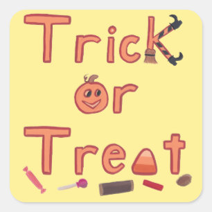 Trick or Treat Broom Witch Legs Candy Halloween Square Sticker