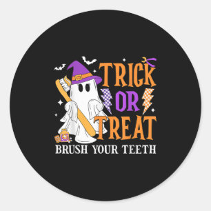 Trick Or Treat Brush Your Teeth Cute Ghost Hallowe Classic Round Sticker