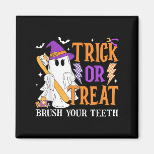 Trick Or Treat Brush Your Teeth Cute Ghost Hallowe Magnet