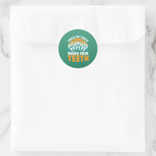 Trick Or Treat Brush Your Teeth Dentist Pun Hallow Classic Round Sticker