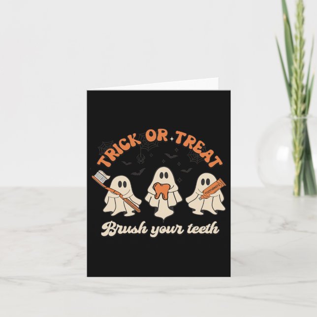 Trick Or Treat Brush Your Teeth Halloween Dental H Card (Front)