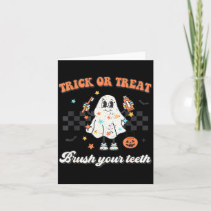 Trick Or Treat Brush Your Teeth Retro Halloween Cu Card