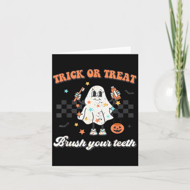 Trick Or Treat Brush Your Teeth Retro Halloween Cu Card (Front)