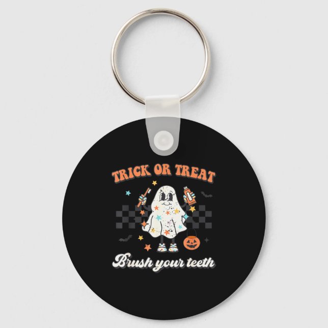 Trick Or Treat Brush Your Teeth Retro Halloween Cu Key Ring (Front)