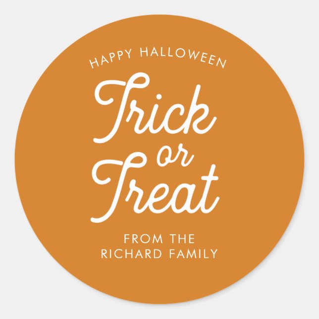 Trick or Treat Calligraphy Minimalist Modern Classic Round Sticker (Front)