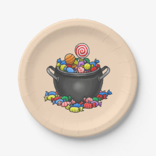 Trick or Treat Candy Cauldron Paper Plate