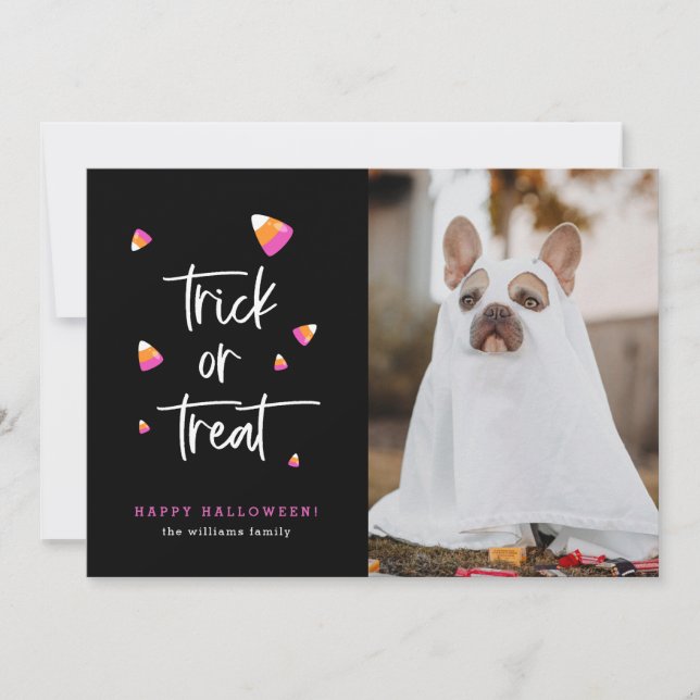 Trick or Treat Candy Corn Halloween Photo Cards (Front)