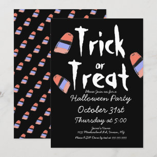 Trick or Treat Candy Costume Doodle Design Black Invitation