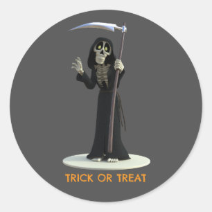 Trick or Treat. Cartoon Grim Reaper Classic Round Sticker