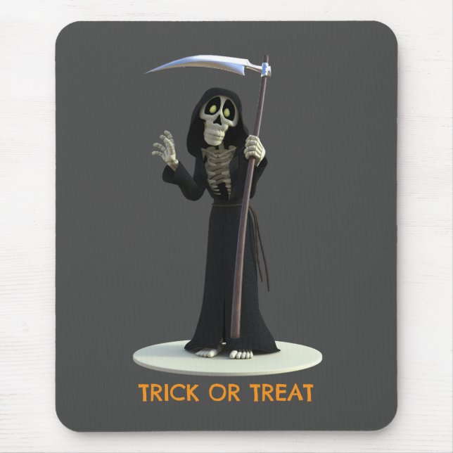 Trick or Treat. Cartoon Grim Reaper Mouse Mat (Front)
