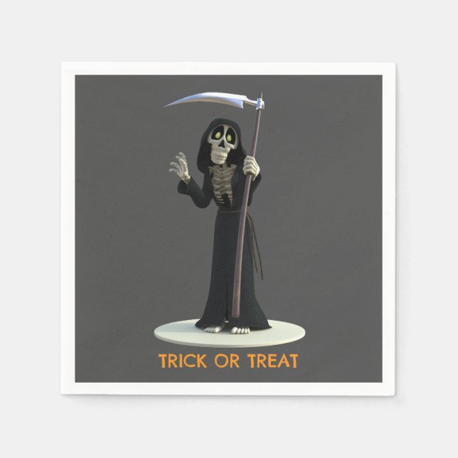 Trick or Treat. Cartoon Grim Reaper Napkin (Front)