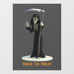 Trick or Treat. Cartoon Grim Reaper Window Cling