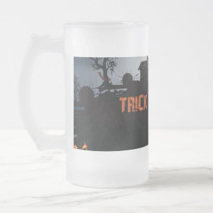 Trick or treat castle frosted glass beer mug