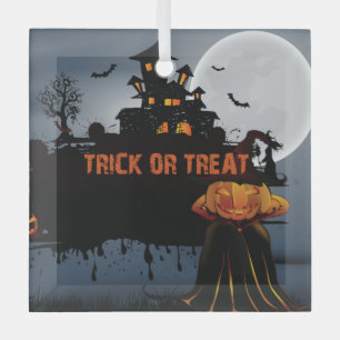 Trick or treat castle glass tree decoration
