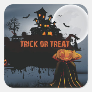 Trick or treat castle square sticker