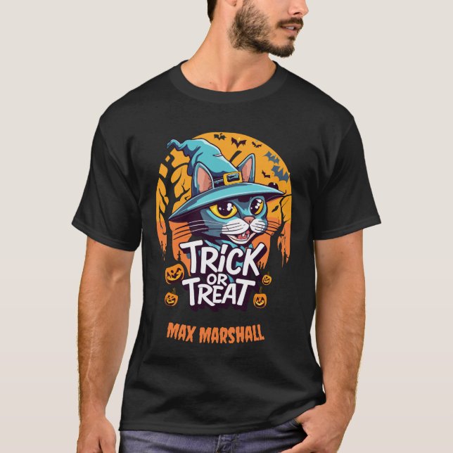 Trick or Treat Cat - Creepy Crawlies Orange Black T-Shirt (Front)