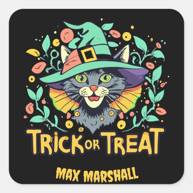 Trick or Treat Cat - Zombie Zone Green Black Square Sticker (Front)