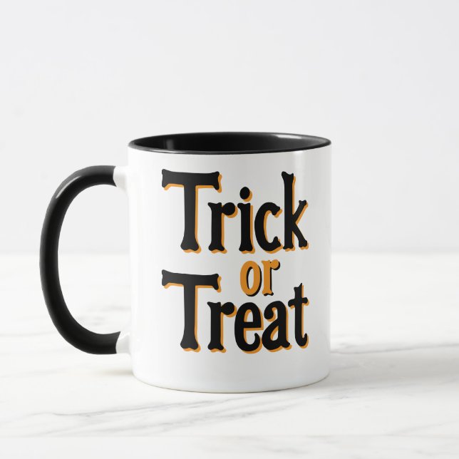 "Trick or Treat" - Classic Halloween Font Design. Mug (Left)
