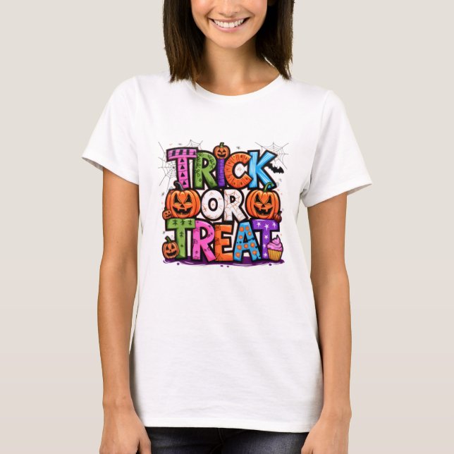 Trick or Treat Colourful Cute Halloween T-Shirt (Front)