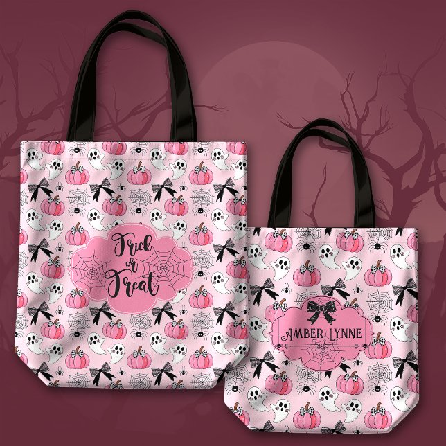 Trick or Treat Coquette Ghost and Pumpkin Tote Bag (Creator Uploaded)