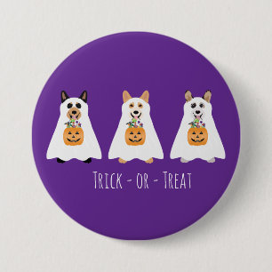 Trick Or Treat Corgi Ghost Dogs Halloween 7.5 Cm Round Badge