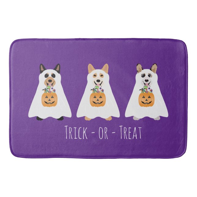 Trick Or Treat Corgi Ghost Dogs Halloween Bath Mat (Front)