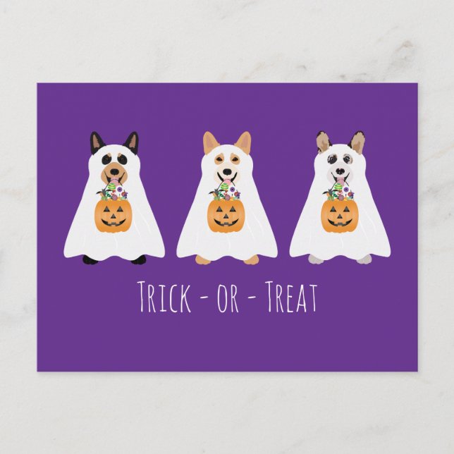 Trick Or Treat Corgi Ghost Dogs Halloween Postcard (Front)