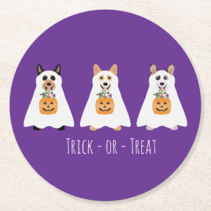 Trick Or Treat Corgi Ghost Dogs Halloween Round Paper Coaster