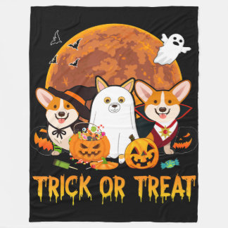 Trick or Treat Corgi Halloween Gift For Dog Lover Fleece Blanket