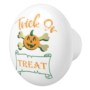 Trick or treat crossbones Halloween pumpkin Ceramic Knob
