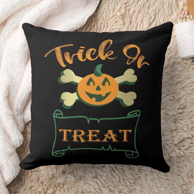 Trick or treat crossbones Halloween pumpkin  Cushion (Blanket)
