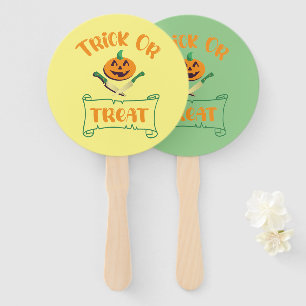 Trick or treat crossbones Halloween pumpkin face Hand Fan