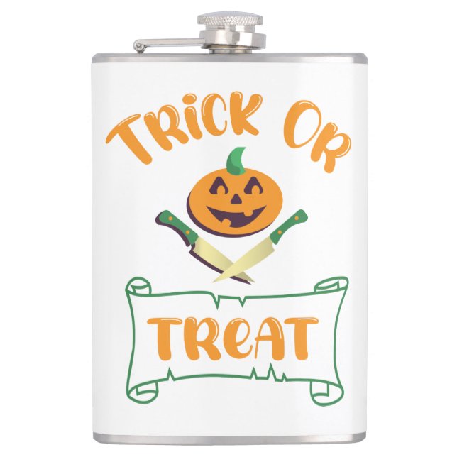 Trick or treat crossbones Halloween pumpkin face Hip Flask (Front)