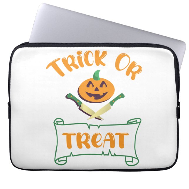 Trick or treat crossbones Halloween pumpkin face Laptop Sleeve (Front)