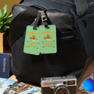 Trick or treat crossbones Halloween pumpkin face Luggage Tag