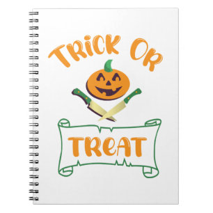 Trick or treat crossbones Halloween pumpkin face Notebook
