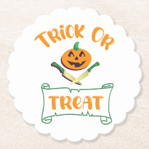 Trick or treat crossbones Halloween pumpkin face Paper Coaster