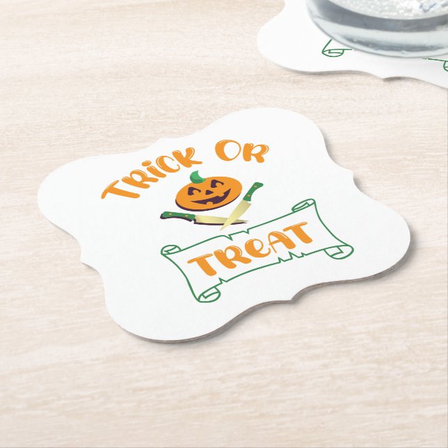 Trick or treat crossbones Halloween pumpkin face Paper Coaster (Angled)