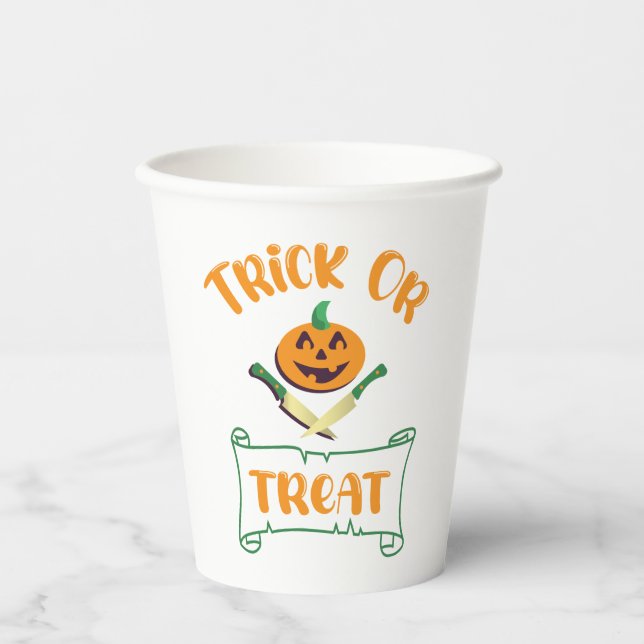 Trick or treat crossbones Halloween pumpkin face Paper Cups (Front)
