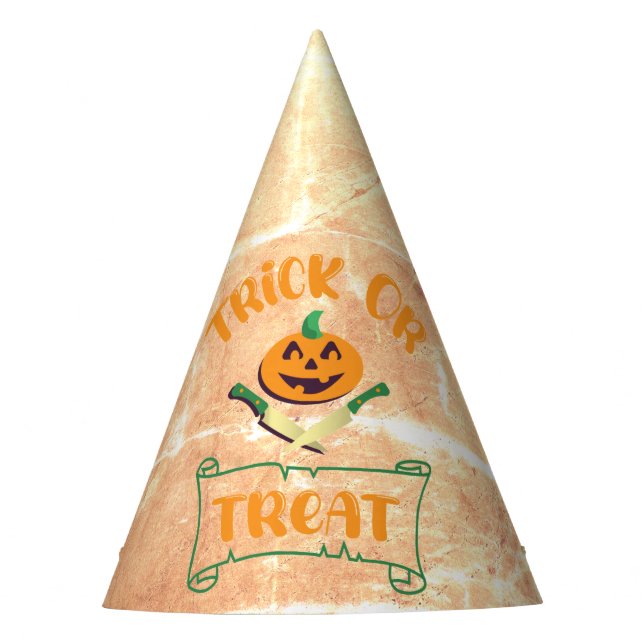 Trick or treat crossbones Halloween pumpkin face Party Hat (Front)
