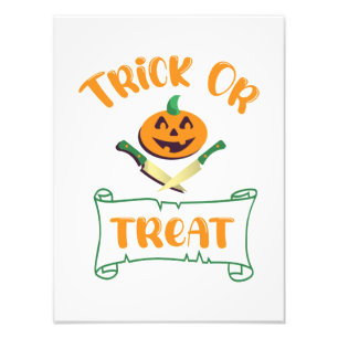 Trick or treat crossbones Halloween pumpkin face Photo Print