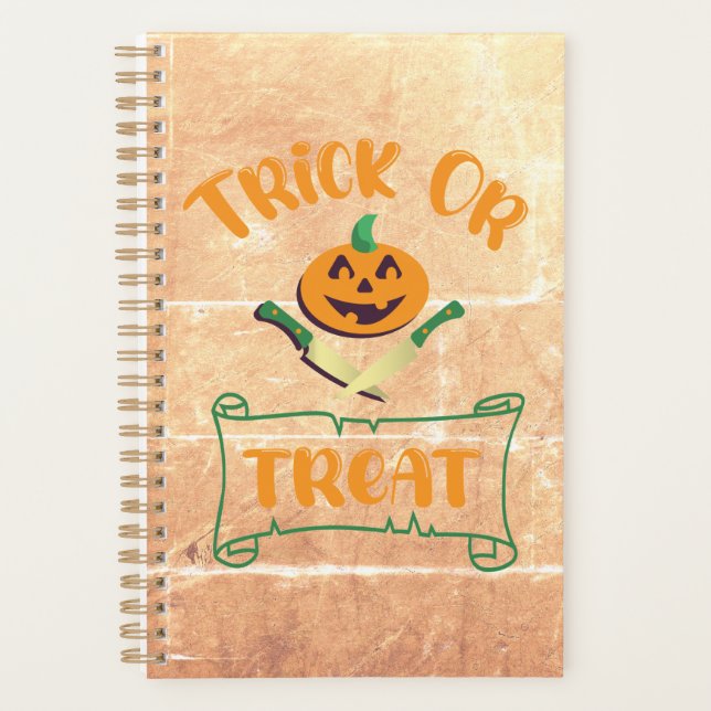 Trick or treat crossbones Halloween pumpkin face Planner (Front)