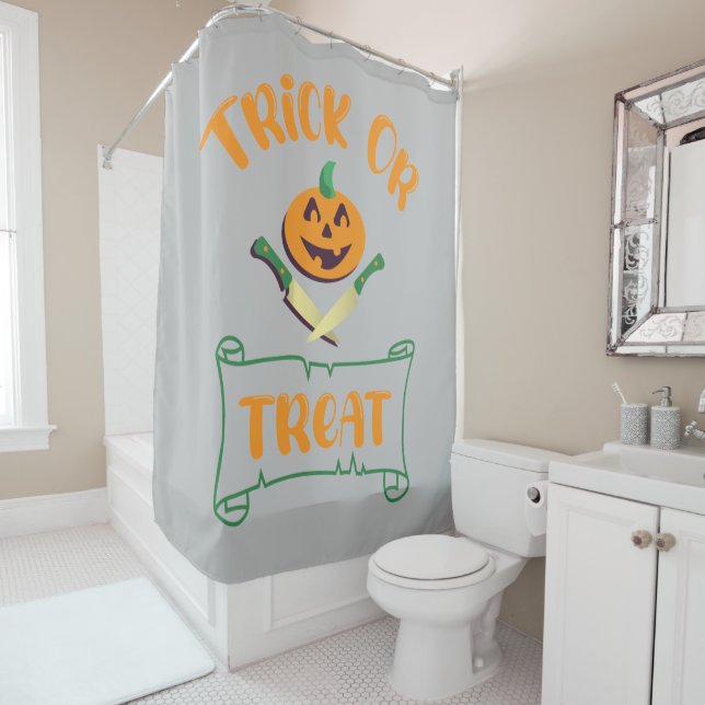 Trick or treat crossbones Halloween pumpkin face Shower Curtain (In Situ)