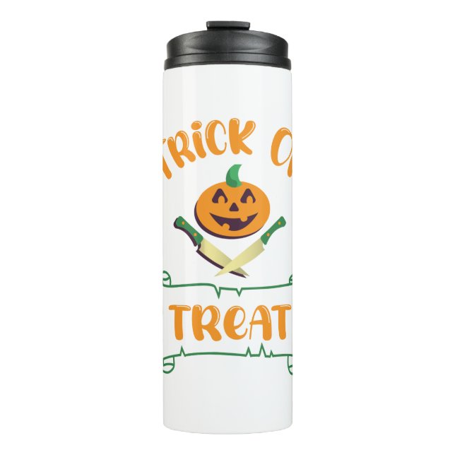 Trick or treat crossbones Halloween pumpkin face Thermal Tumbler (Front)