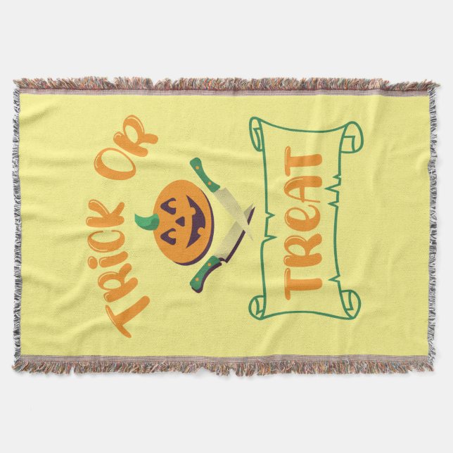 Trick or treat crossbones Halloween pumpkin face Throw Blanket (Front)