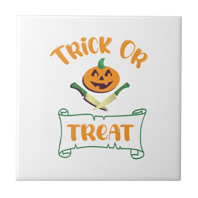 Trick or treat crossbones Halloween pumpkin face Tile (Front)