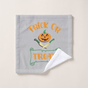 Trick or treat crossbones Halloween pumpkin face Wash Cloth