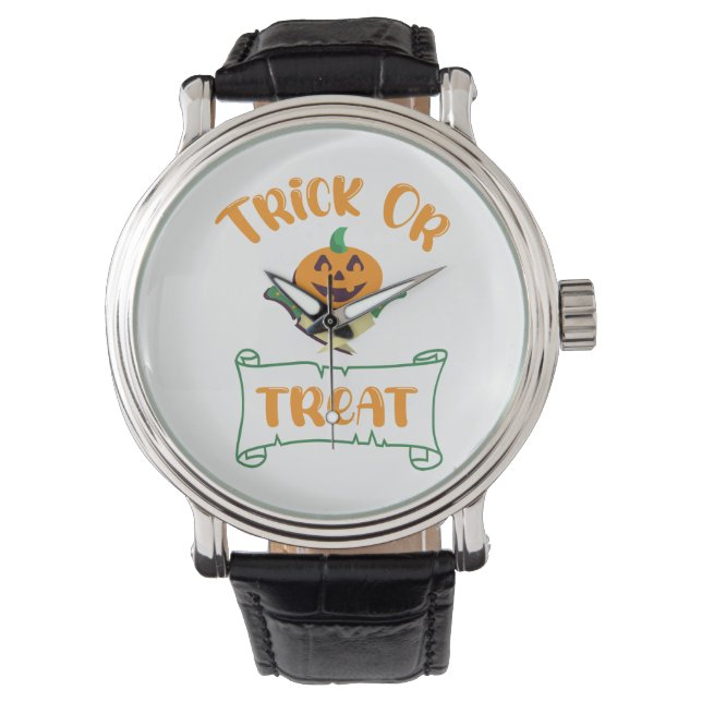 Trick or treat crossbones Halloween pumpkin face Watch (Front)
