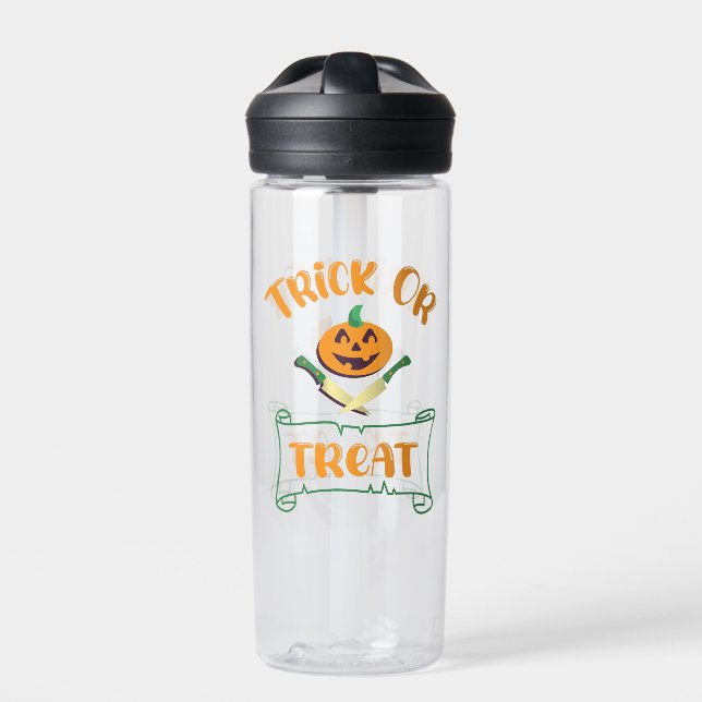 Trick or treat crossbones Halloween pumpkin face Water Bottle (Front)
