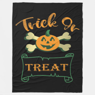 Trick or treat crossbones Halloween pumpkin  Fleece Blanket